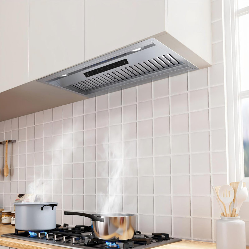 Hotte de cuisine encastrable en acier inoxydable avec filtre à chicane, filtre à charbon et lumières DEL VIKIO