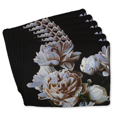 Braided Polyester Peonies Placemats Set of 6 | Home Decor