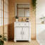 Meuble-lavabo de salle de bain avec lavabo, tiroir rabattable et poignées en métal-658221937