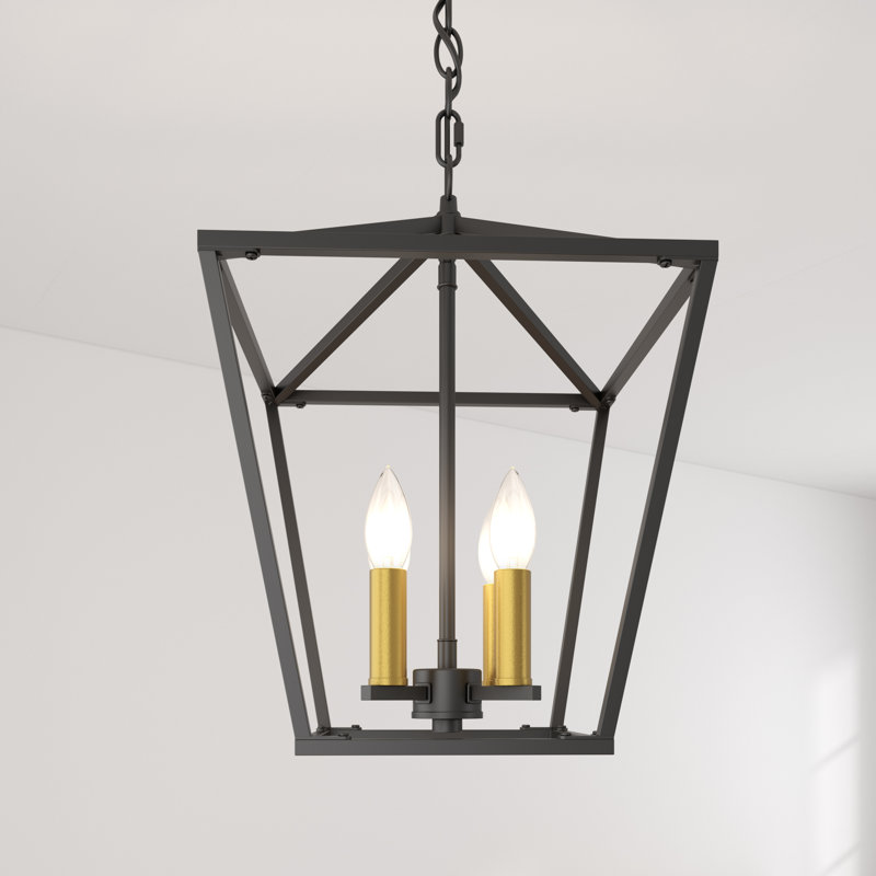 Lustre géométrique à 4 lumières à lumière variable avec chaîne réglable Natalja, Or / noir mat