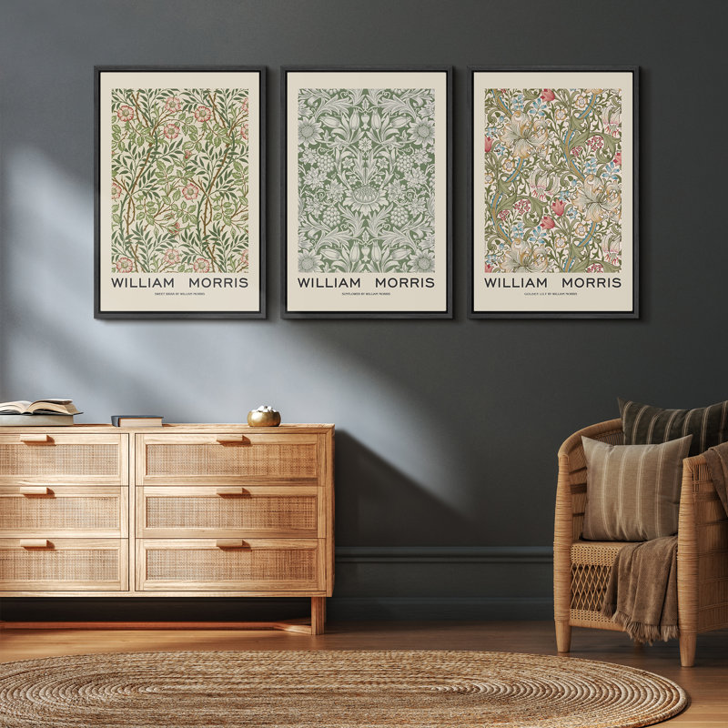 William Morris Geometric Floral Black Framed Canvas Art Set