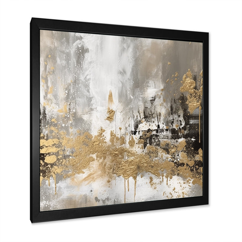 Demetry Modern Golden Abstract - Art mural abstrait, H 24 po x l 24 po, Impression encadrée, Noir