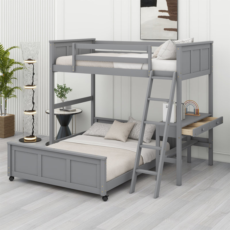 Lit superposé avec bureau, Gris