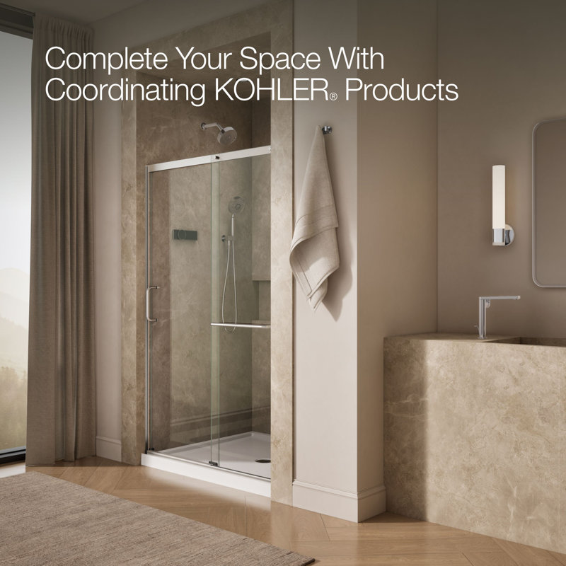 Elate Tall Sliding Shower Door, 75-1/2-In H X 50-1/4 - 53-5/8-In W, With Heavy 5/16-In Thick Crystal Clear Glass, Silver