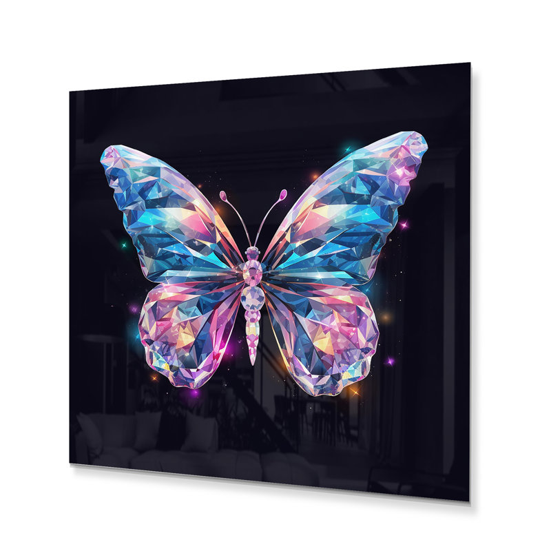 Diamant papillon I - reproduction d'animaux sur métal, H 16 po x l 16 po x P 1 po
