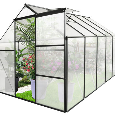 Serre robuste - Polycarbonate noir pour toit de chambre de bébé réglable, porte coulissante, base galvanisée