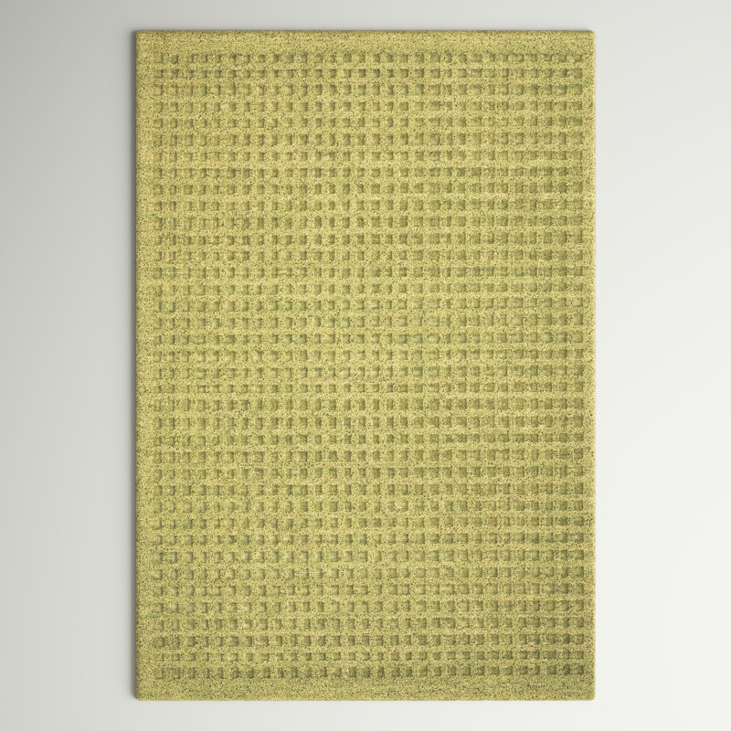 Tapis vert en laine tissé à la main et à plat, Rectangle 6 pi 6 po x 9 pi 6 po
