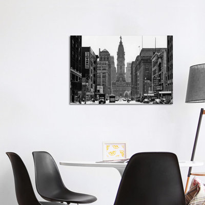 1950 S Downtown Philadelphia Pa Usa Looking South Down North Broad Street At City Hall by Vintage Images - Wrapped Canvas Painting