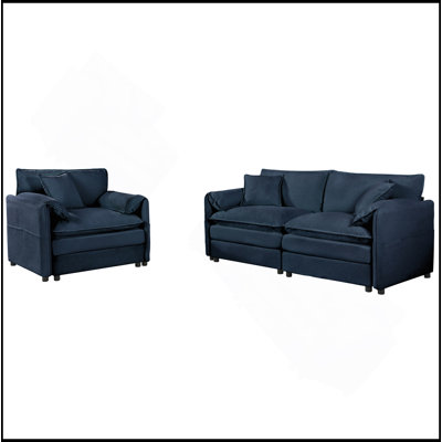 Ensemble de fauteuils de canapé et de causeuse 2 pièces, siège profond, ensemble de canapé-lit en tissu d'ameublement en chenille moderne avec 3 coussins pour le salon, la chambre à coucher et le bureau, combinaison de bricolage