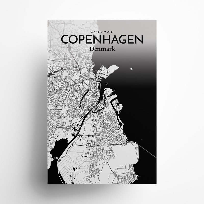 Copenhagen City Map In Ink - No Frame Print, 36cm H x 24cm W x 0.05cm D