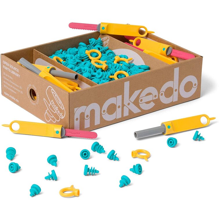 Makedo Explore | Upcycled Cardboard Construction Toolkit in Small Toolbox  (50 Pieces) | STEM + STEAM Educational Toys for at Home Play + Classroom