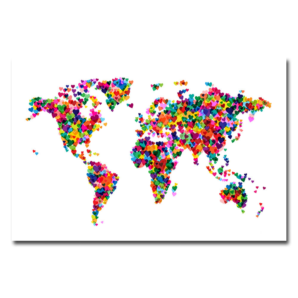 'Love & Hearts World Map' Graphic Art on Wrapped Canvas Trademark Fine Art 