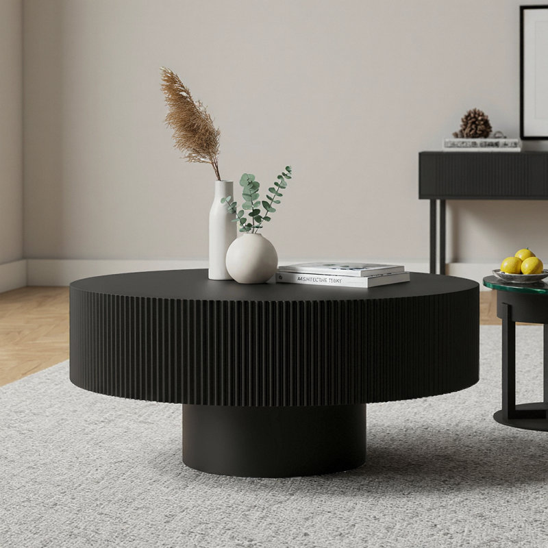 Table basse ronde à cannelures Mid-Century