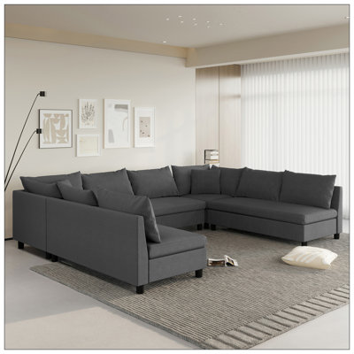 U Shaped Chenille Modular Sectional Sofa Couch Set,Oversized 8 Seat Indoor Furniture