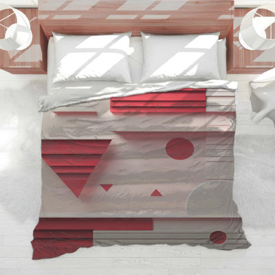 Red White Geometric Shapes Comforter
