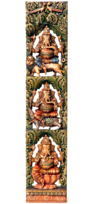 Trois panneaux verticaux Ganesha avec paons