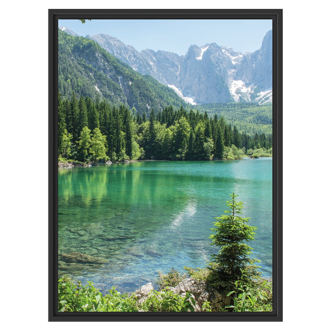 Gerahmtes Wandbild Bergsee mit Wald