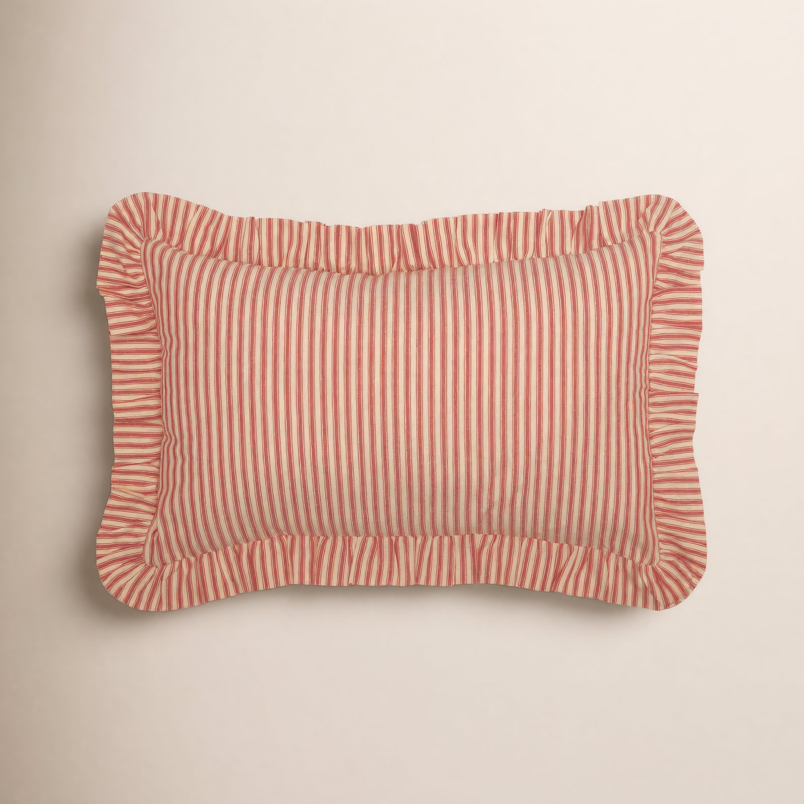 Ruffled Cotton Lumbar Throw Pillow, Country Red/Dark Tan, Polyester/Polyfill