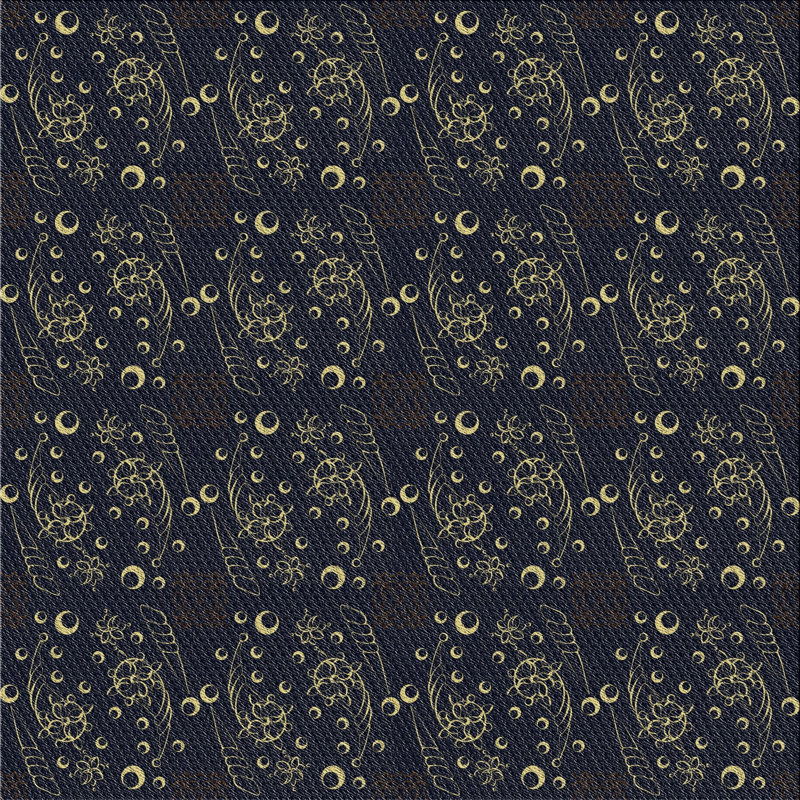 Tapis bleu/jaune à motifs, Carré 8 pi