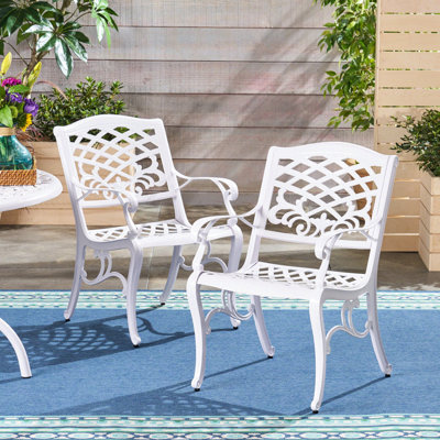 Chaise avec accoudoirs de 2 avec un motif à volutes traditionnel, classique, pieds, fabrication en fonte d'aluminium, accents floraux, couleur blanche, 26,63 l, 22,92 P, 34,11 H, assemblage requis