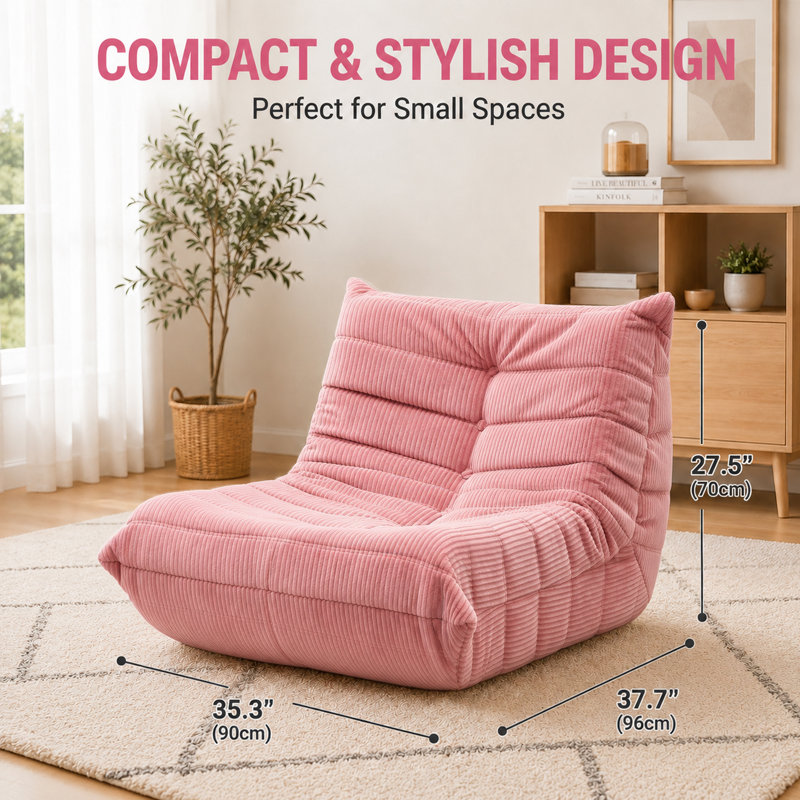 Fauteuil à billes sans accoudoirs Boneless Lazy, 35.4" x 37.8" x 27.5", Velours côtelé rose