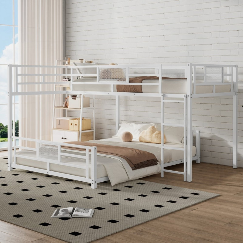 Lit superposé simple en L en forme de L avec sommier simple - robuste et amp; Peu encombrant