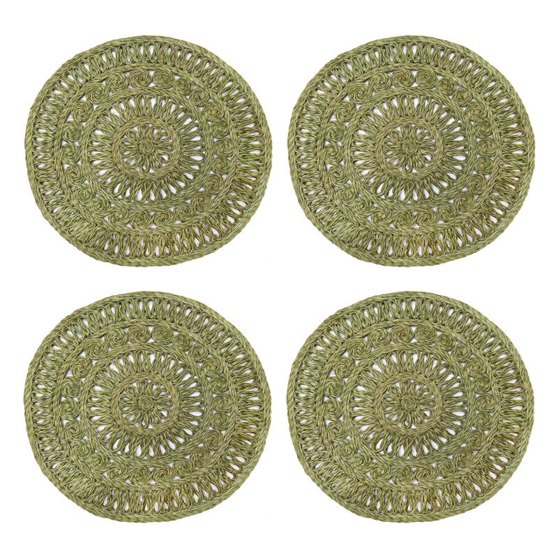 Circolo Abaca Abaca Geometric Round Placemat, Olive Green