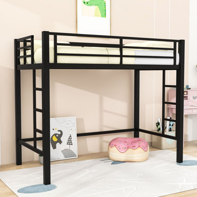 Loft Bed With Dual Ladders And Guardrails