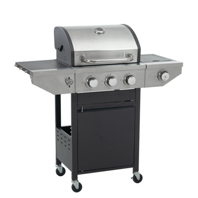 Barbecue au propane à 3 brûleurs au propane en acier inoxydable avec brûleur latéral, 37 000 BTU de cuisine extérieure, patio, barbecue de jardin, noir et argent