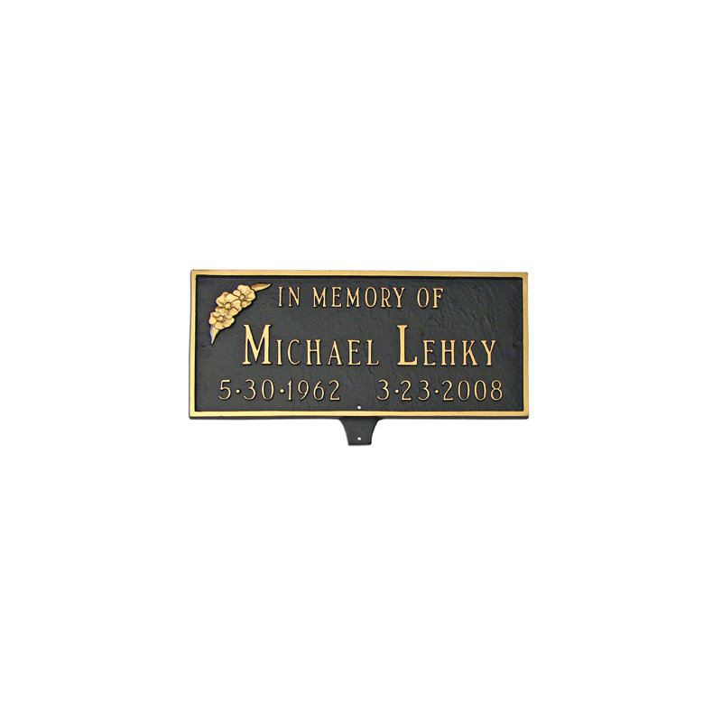 Memorial Plaque with Flower, Gray/White, Lawn, Yes