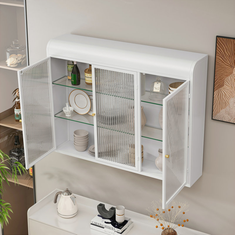 Armoire de rangement arquée à porte en verre, Blanc