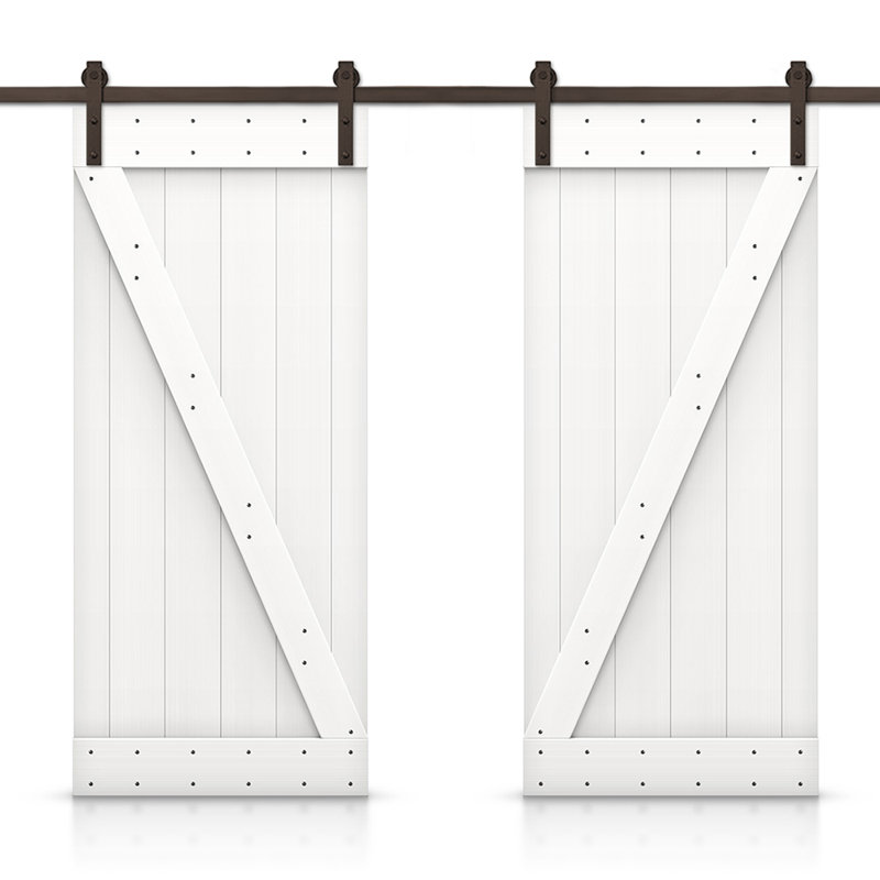 Porte de grange en bois massif lambrissé et métal, 84 po x 84 po, Blanc pur