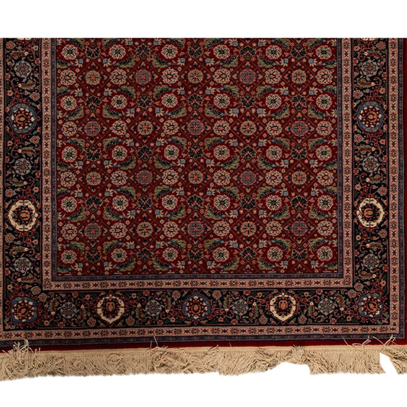 Tapis unique rouge / noir / beige noué à la main de haute qualité