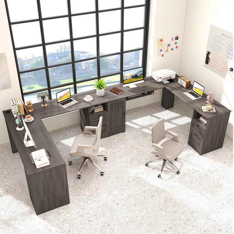 Jkobe L-Shaped Computer Desk, Coffee