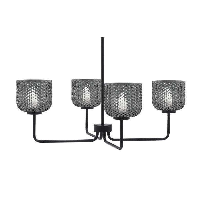 Lustre 4 lumières Amarmula, finition noir mat, verre texturé fumée 6 po, Noir, Transparent/noir