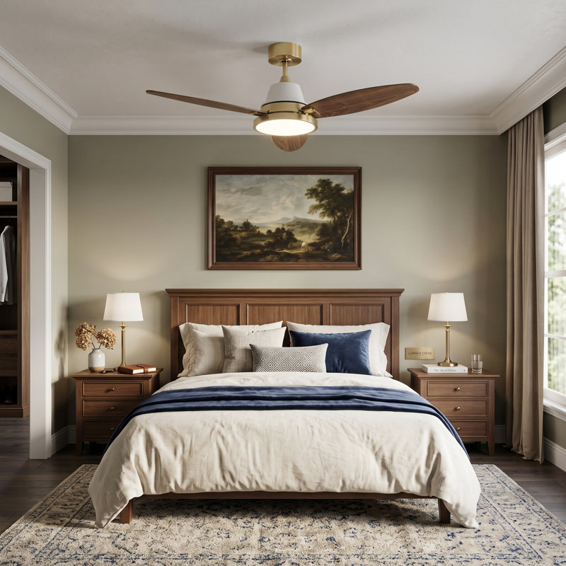 Ceiling Fan, Gold, White