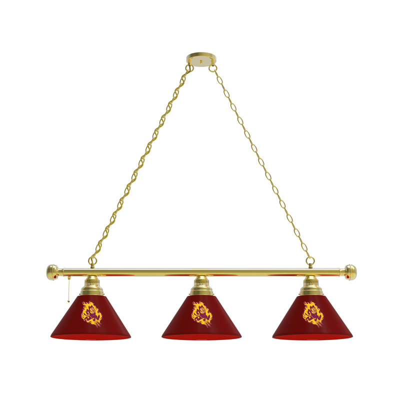 3 - Light Pool Table Lights Pendant, Brass, Arizona State Sun Devils with Sparky logo