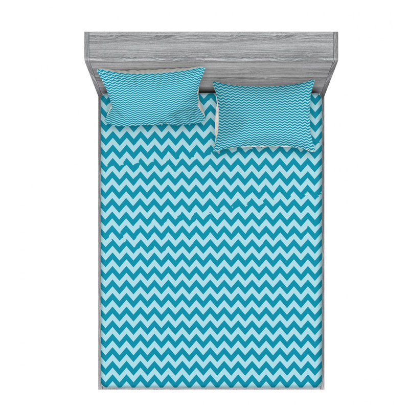 Microfiber Chevron Sheet Set, Queen Sheet Set with Fitted Sheet, Blue Chevron