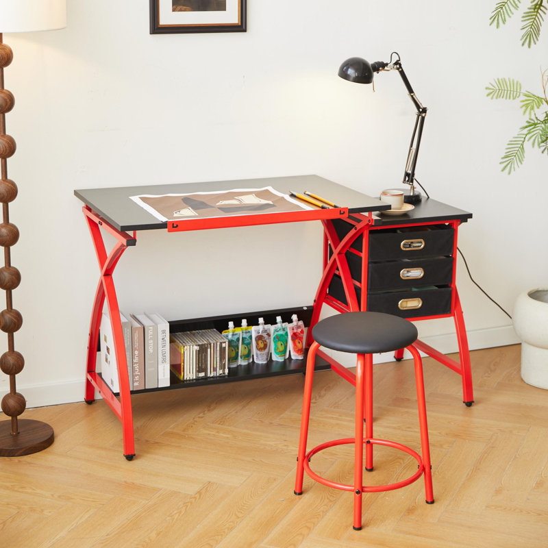drafting table sliver with stool, Black/Red