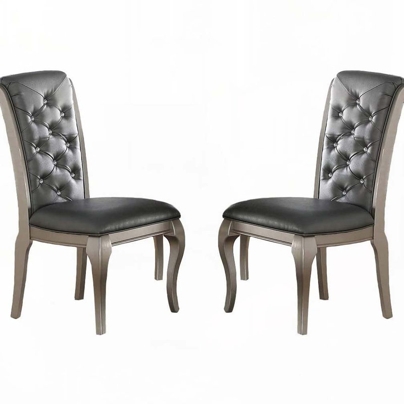 Ensemble de chaises de salle à manger rembourrées en similicuir avec dossier capitonné, 4 pieds en bois