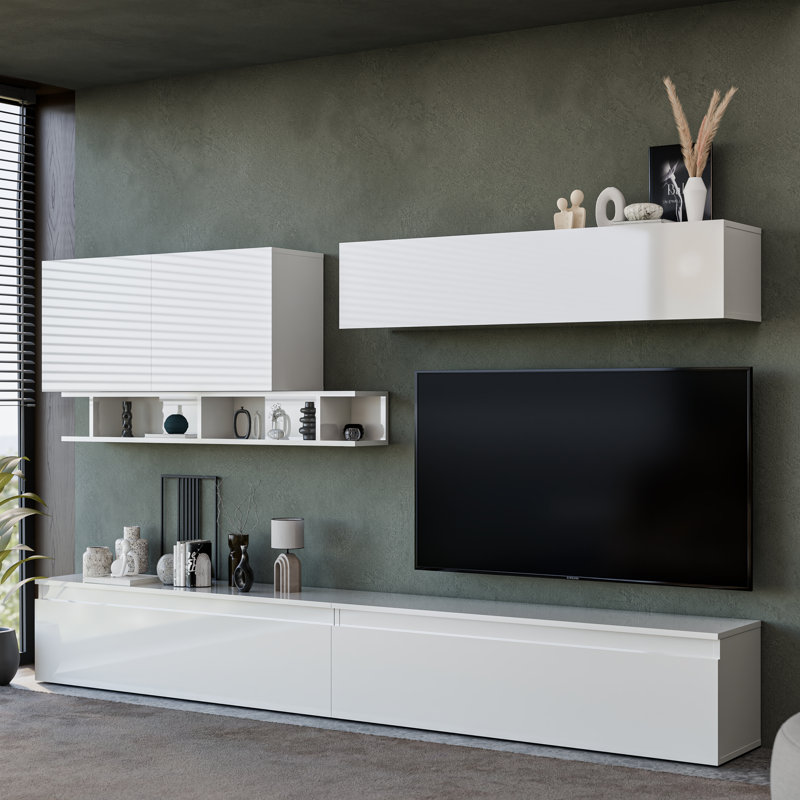 Toronto Modular Entertainment System with Multiple Customizable Layout Floating Media Console , White