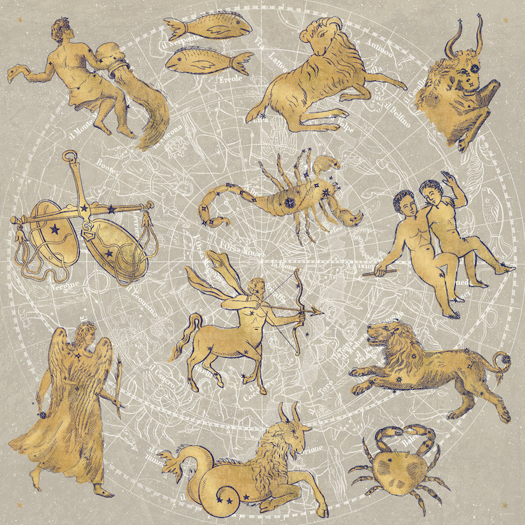 « gilded zodiac », impression sur toile tendue, H 37 po x l 37 po x P 1,5 po