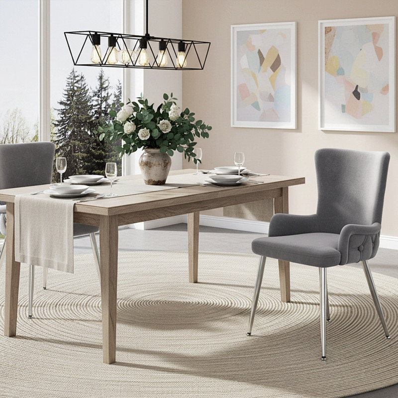 Velvet Upholstered Dining Chair, Silver, 2, Grey