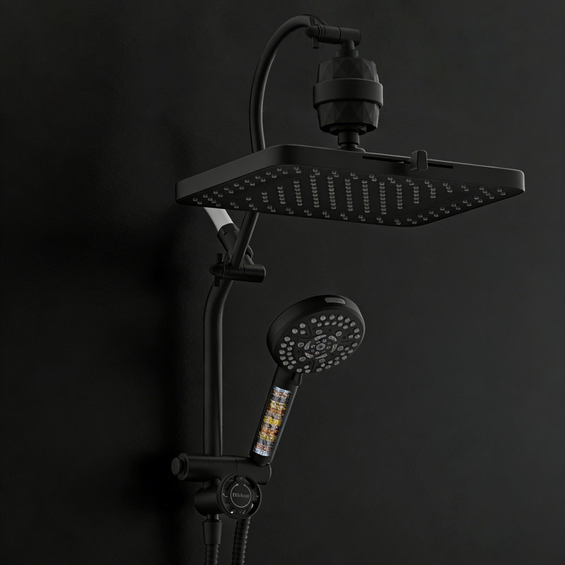 Filtered Rainfall Shower Head Combo, 13'' Showerhead With 10 Spray Handheld, 71'' Hose & Holder,, Black