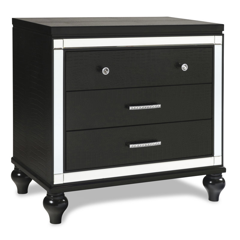 Table de chevet 3 tiroirs Sherley, Noir