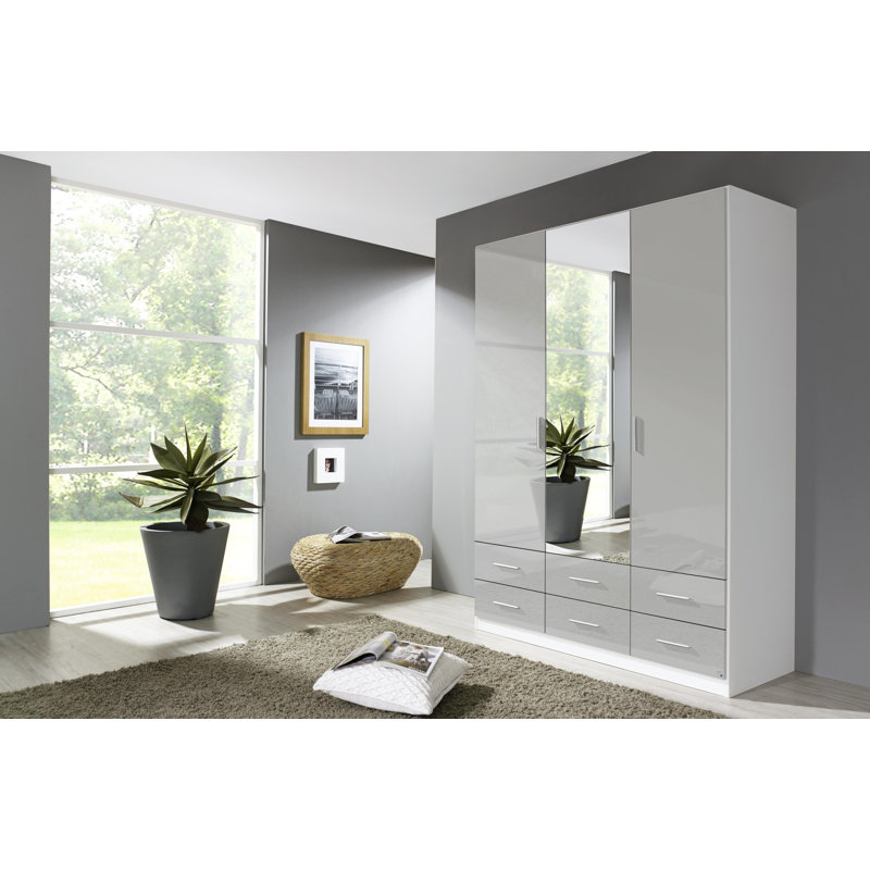 Stuttgart 3 Door Wardrobe, Alpine White/Silk Grey, 197cm H x 136cm W x 54cm D