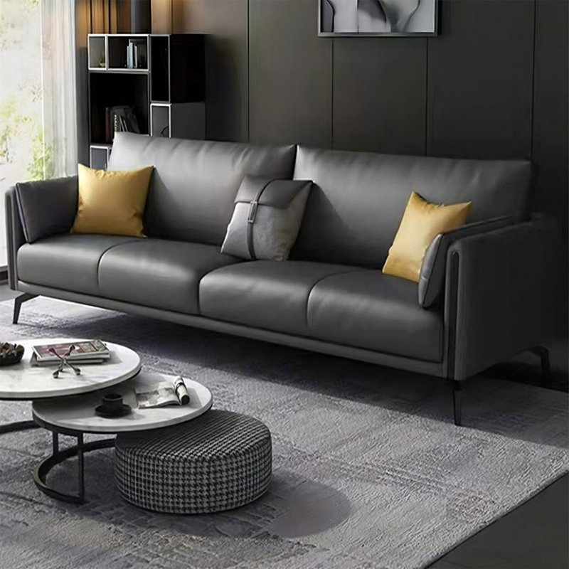 Causeuse-coussin standard en cuir véritable gris foncé, Gris foncé, H 33,86 po x l 86,61 po x P 35,43 po