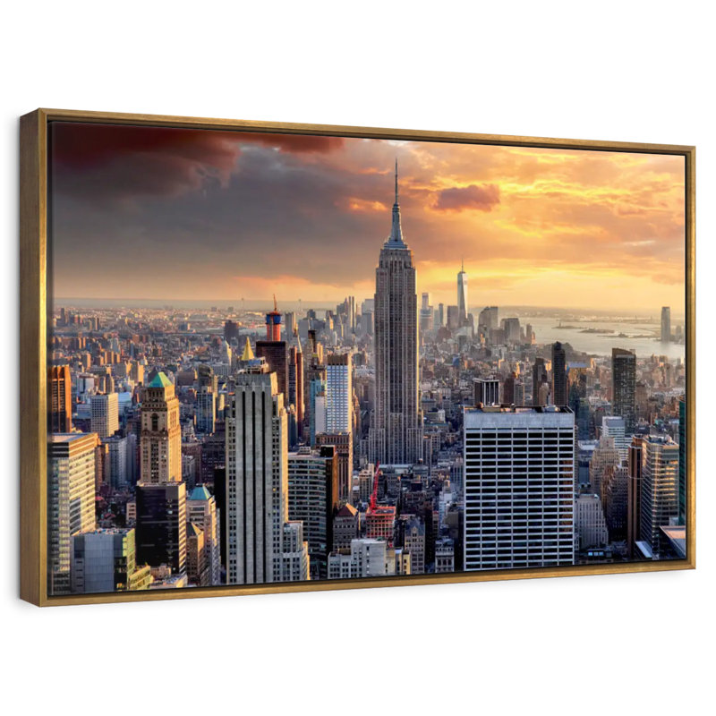 New York City High Rises, 25 po x 17 po, Cadre flottant doré
