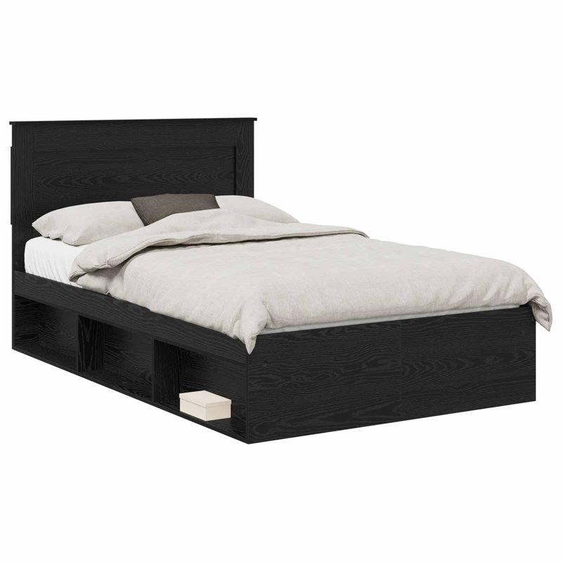 Solid Wood Bed, Black, Double (4'6)