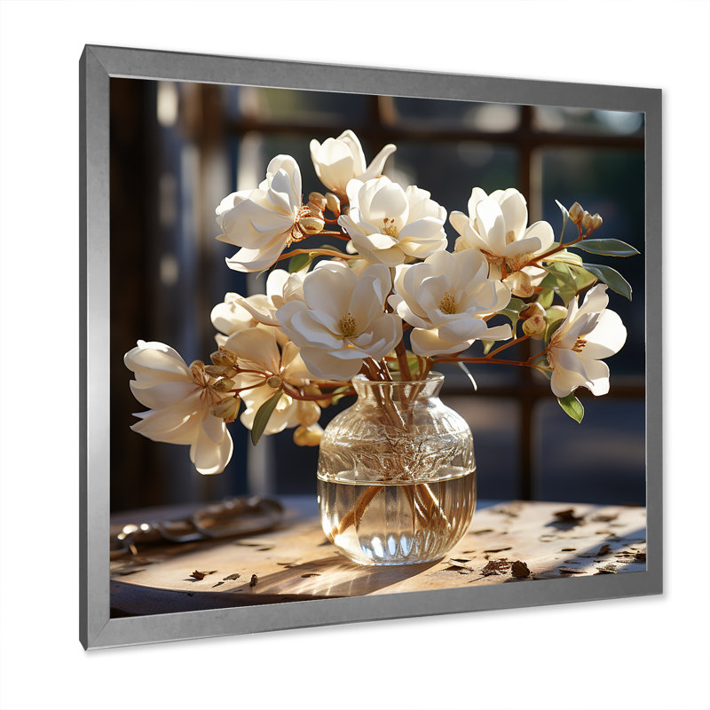 " Baroque Hydrangea White And Gold ", Silver Single Picture Framed, 30" H x 30" W x 1" D